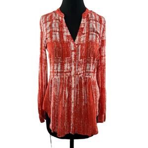 MAEVE Orange White Tunic Top Tie Dye Rayon V-Neck Button Front Size Small S